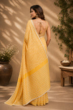 Dwija Fashion Yellow Party Wear Printed Linen Ready To Wear Saree With Unstitched Blouse | Grocsy
