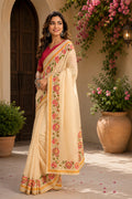 Dwija Fashion Off - White Party Wear Printed Linen Ready To Wear Saree With Unstitched Blouse | Grocsy
