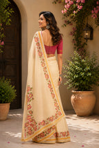 Dwija Fashion Off - White Party Wear Printed Linen Ready To Wear Saree With Unstitched Blouse | Grocsy