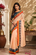 Dwija Fashion Beige Party Wear Printed Linen Ready To Wear Saree With Unstitched Blouse | Grocsy