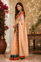 Dwija Fashion Beige Party Wear Printed Linen Ready To Wear Saree With Unstitched Blouse | Grocsy