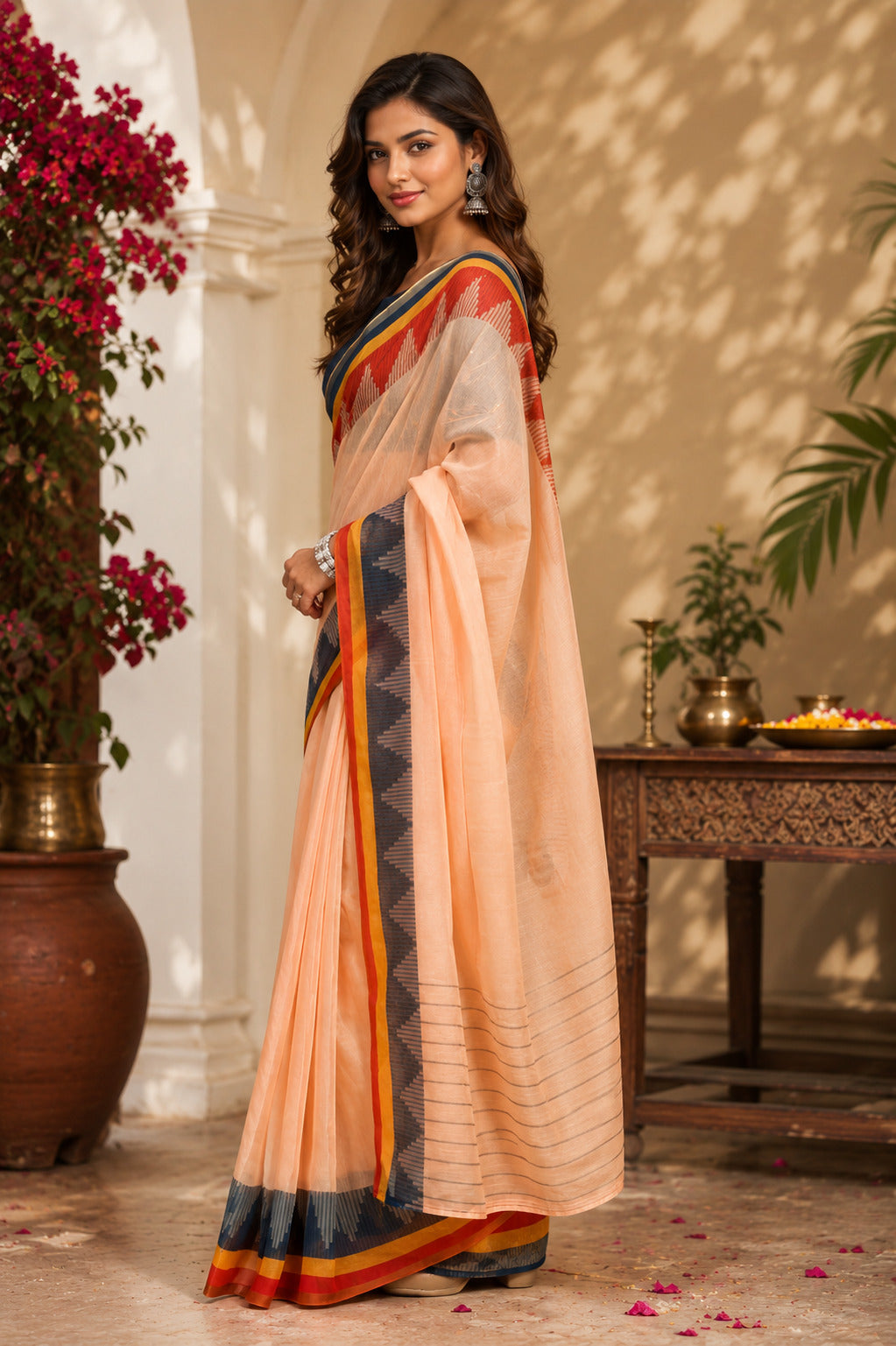 Dwija Fashion Beige Party Wear Printed Linen Ready To Wear Saree With Unstitched Blouse | Grocsy