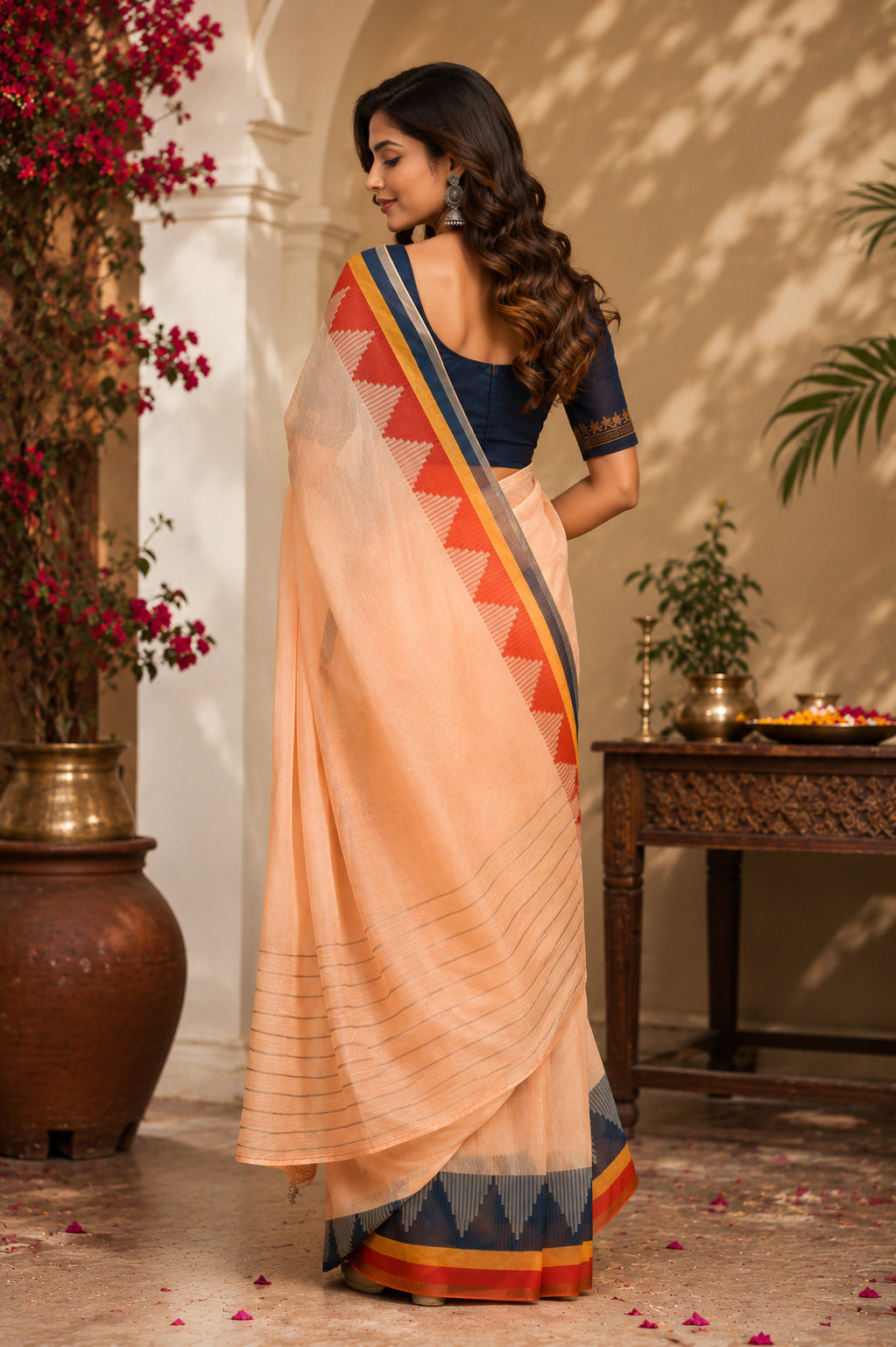 Dwija Fashion Beige Party Wear Printed Linen Ready To Wear Saree With Unstitched Blouse | Grocsy