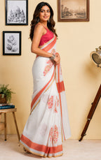 Dwija Fashion White Party Wear Printed Linen Ready To Wear Saree With Unstitched Blouse | Grocsy