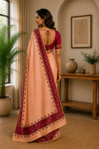 Dwija Fashion Peach Party Wear Printed Linen Ready To Wear Saree With Unstitched Blouse | Grocsy