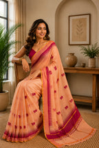 Dwija Fashion Peach Party Wear Printed Linen Ready To Wear Saree With Unstitched Blouse | Grocsy