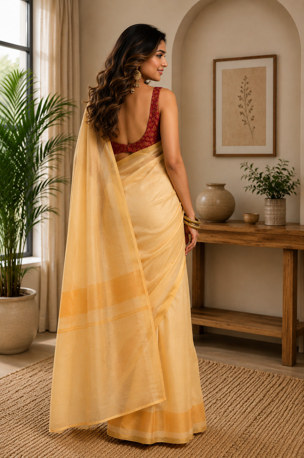 Dwija Fashion Yellow Party Wear Printed Linen Ready To Wear Saree With Unstitched Blouse | Grocsy