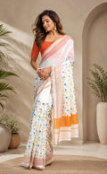 Dwija Fashion White Party Wear Printed Linen Ready To Wear Saree With Unstitched Blouse | Grocsy