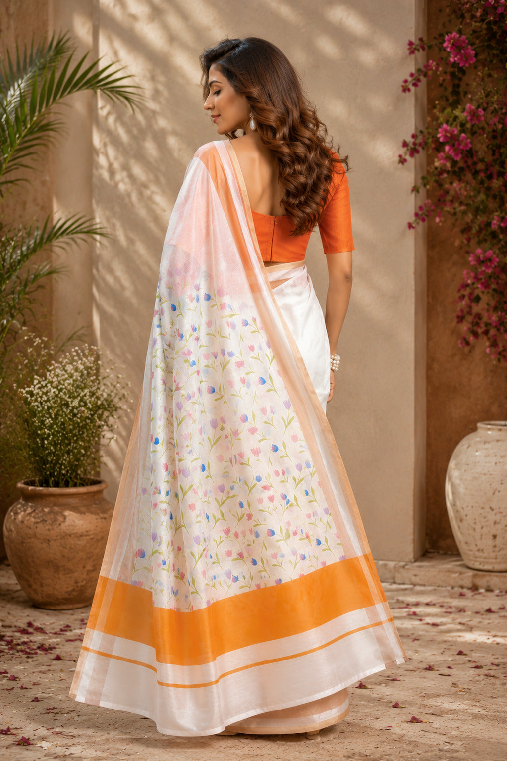 Dwija Fashion White Party Wear Printed Linen Ready To Wear Saree With Unstitched Blouse | Grocsy