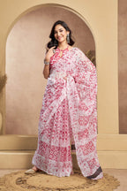 Dwija Fashion White Party Wear Printed Linen Ready To Wear Saree With Unstitched Blouse | Grocsy