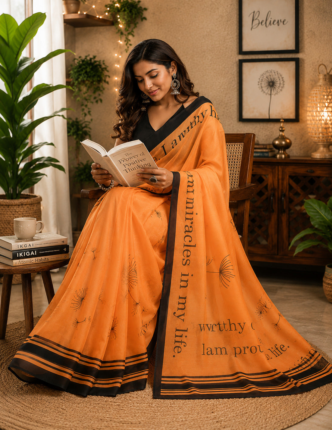 Dwija Fashion Orange Party Wear Printed Linen Ready To Wear Saree With Unstitched Blouse | Grocsy