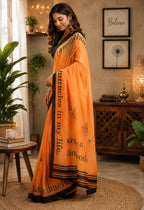 Dwija Fashion Orange Party Wear Printed Linen Ready To Wear Saree With Unstitched Blouse | Grocsy