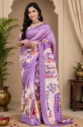 Dwija Fashion Lavender Party Wear Printed Linen Ready To Wear Saree With Unstitched Blouse | Grocsy