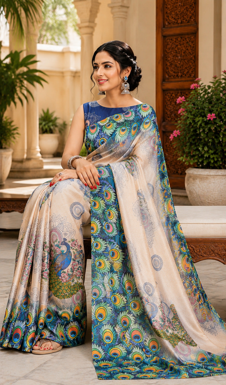 Dwija Fashion White Party Wear Printed Linen Ready To Wear Saree With Unstitched Blouse | Grocsy