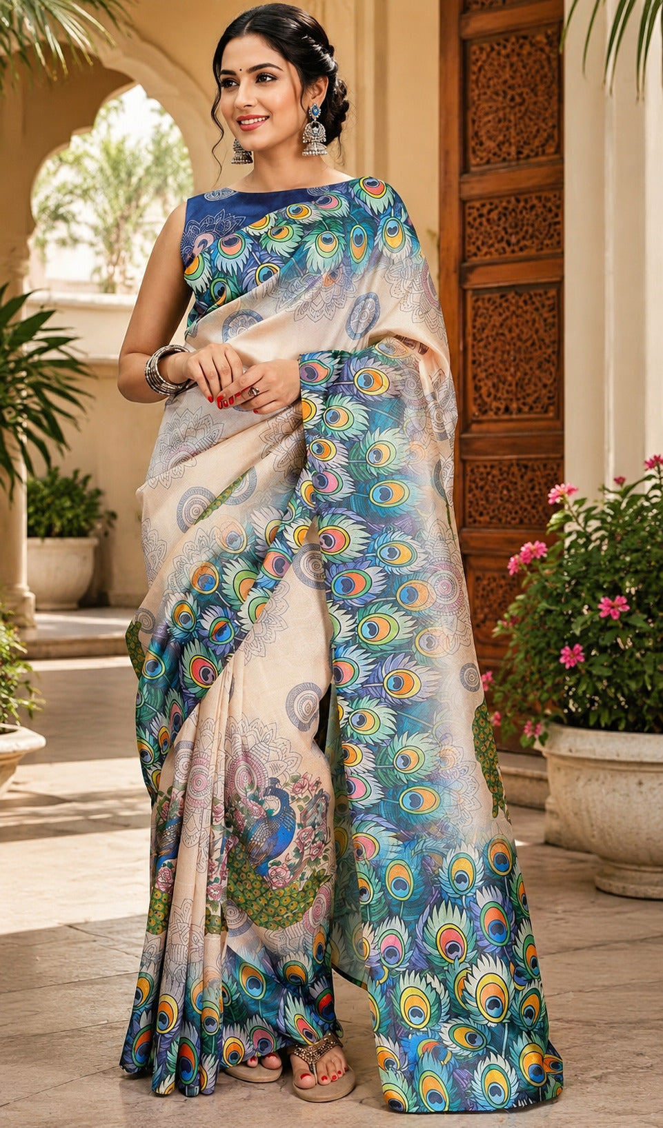 Dwija Fashion White Party Wear Printed Linen Ready To Wear Saree With Unstitched Blouse | Grocsy