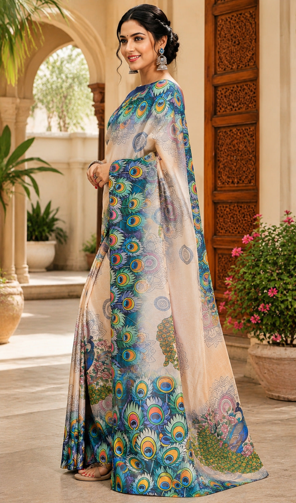 Dwija Fashion White Party Wear Printed Linen Ready To Wear Saree With Unstitched Blouse | Grocsy