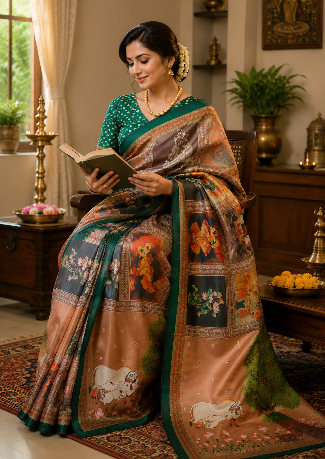 Dwija Fashion Beige Party Wear Printed Linen Ready To Wear Saree With Unstitched Blouse | Grocsy