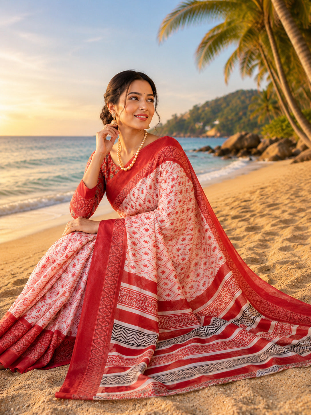 Dwija Fashion White Party Wear Printed Linen Ready To Wear Saree With Unstitched Blouse | Grocsy