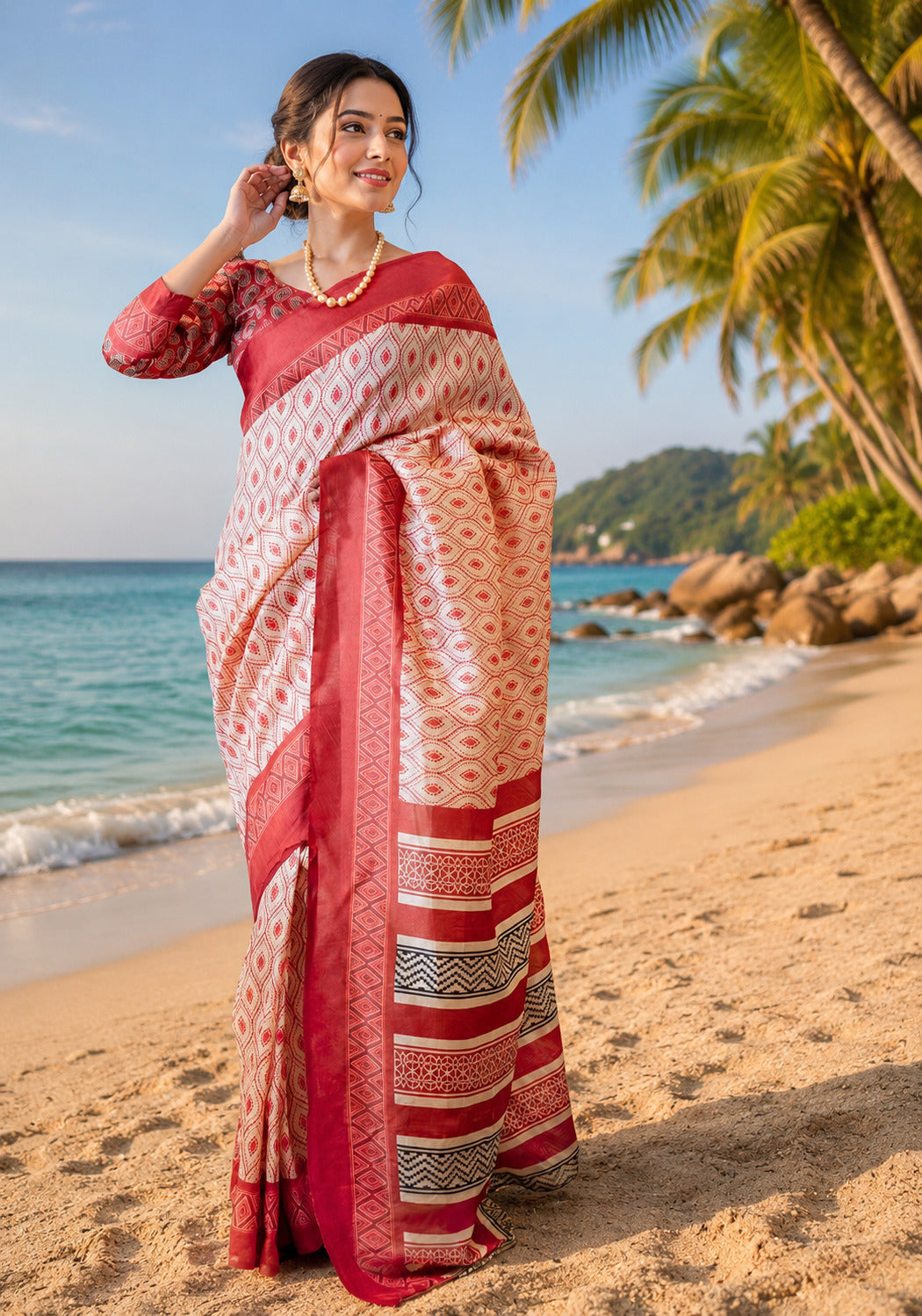 Dwija Fashion White Party Wear Printed Linen Ready To Wear Saree With Unstitched Blouse | Grocsy