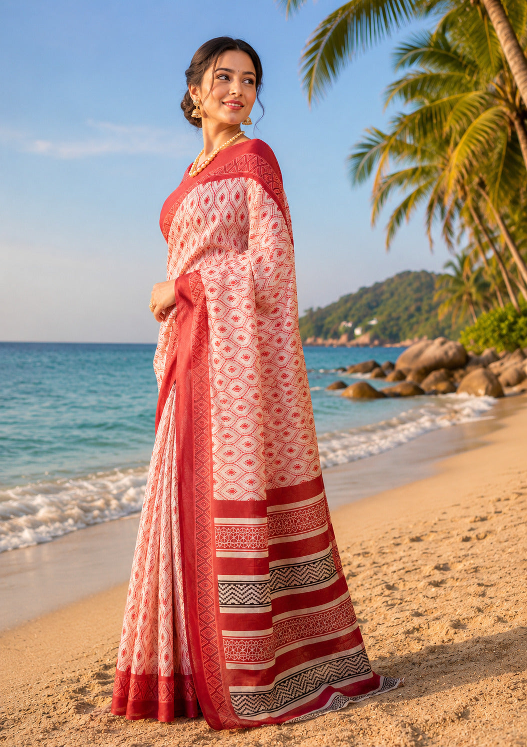 Dwija Fashion White Party Wear Printed Linen Ready To Wear Saree With Unstitched Blouse | Grocsy