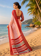 Dwija Fashion White Party Wear Printed Linen Ready To Wear Saree With Unstitched Blouse | Grocsy