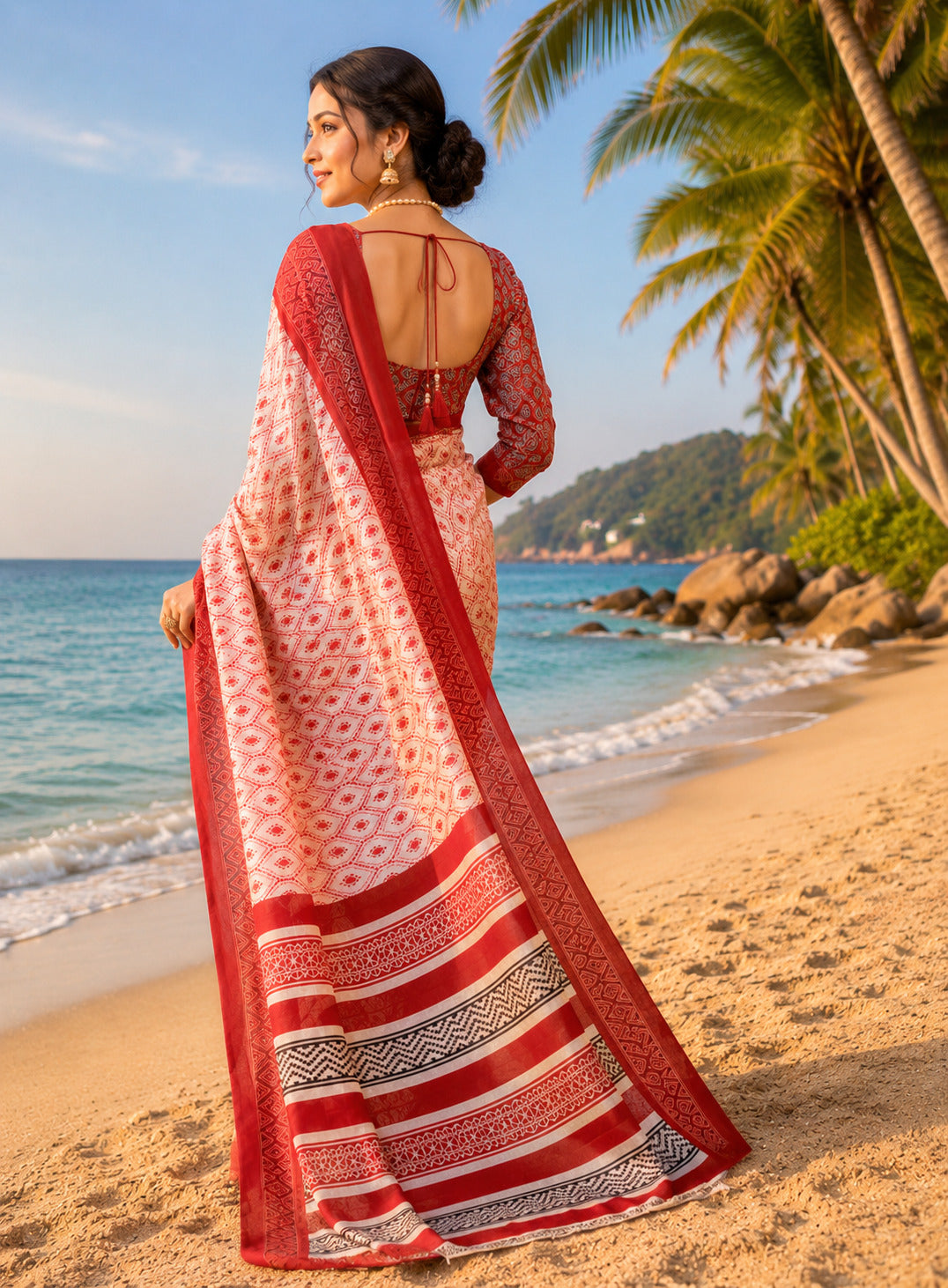 Dwija Fashion White Party Wear Printed Linen Ready To Wear Saree With Unstitched Blouse | Grocsy