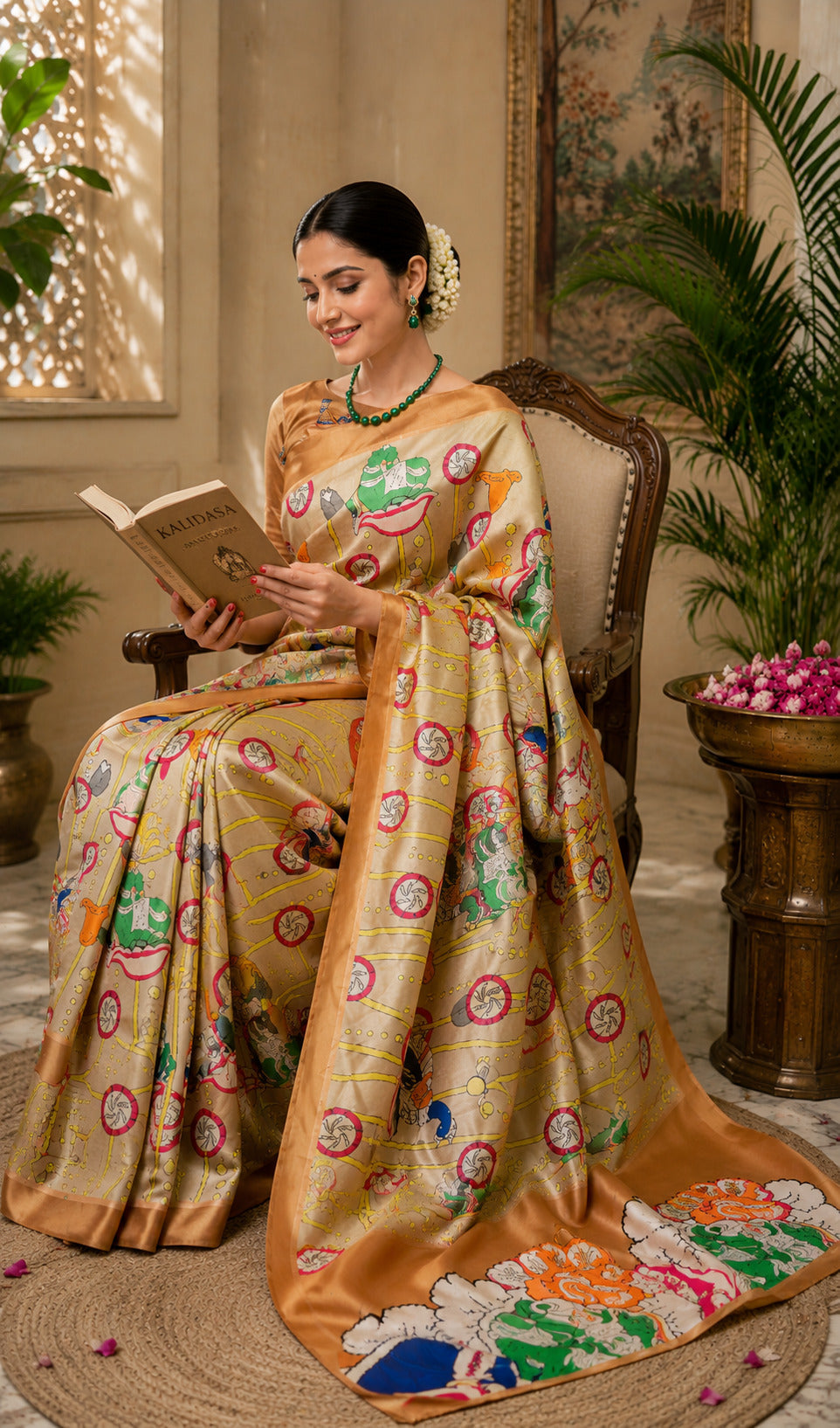 Dwija Fashion Beige Party Wear Printed Linen Ready To Wear Saree With Unstitched Blouse | Grocsy