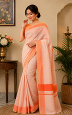 Dwija Fashion Orange Party Wear Printed Linen Ready To Wear Saree With Unstitched Blouse | Grocsy