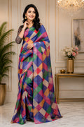 Dwija Fashion Multicolor Party Wear Printed Linen Ready To Wear Saree With Unstitched Blouse | Grocsy