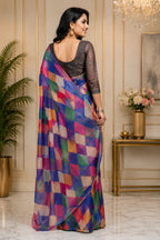 Dwija Fashion Multicolor Party Wear Printed Linen Ready To Wear Saree With Unstitched Blouse | Grocsy