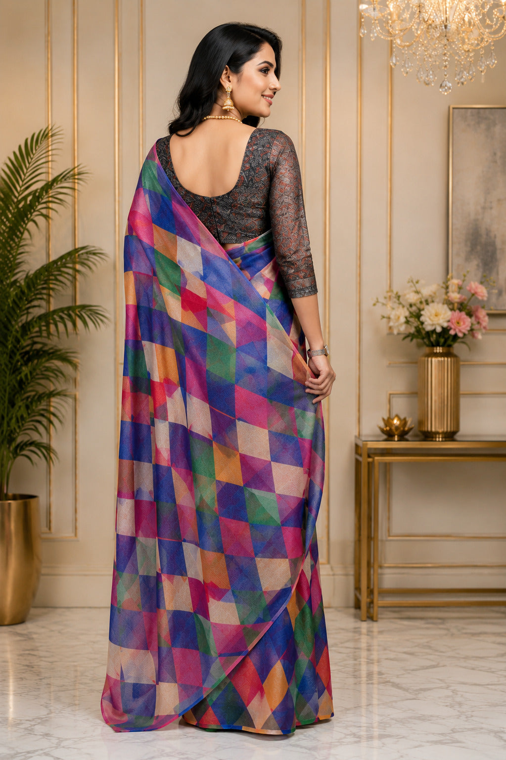 Dwija Fashion Multicolor Party Wear Printed Linen Ready To Wear Saree With Unstitched Blouse | Grocsy