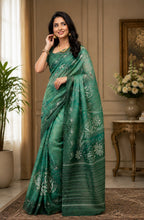 Dwija Fashion Green Party Wear Printed Linen Ready To Wear Saree With Unstitched Blouse | Grocsy