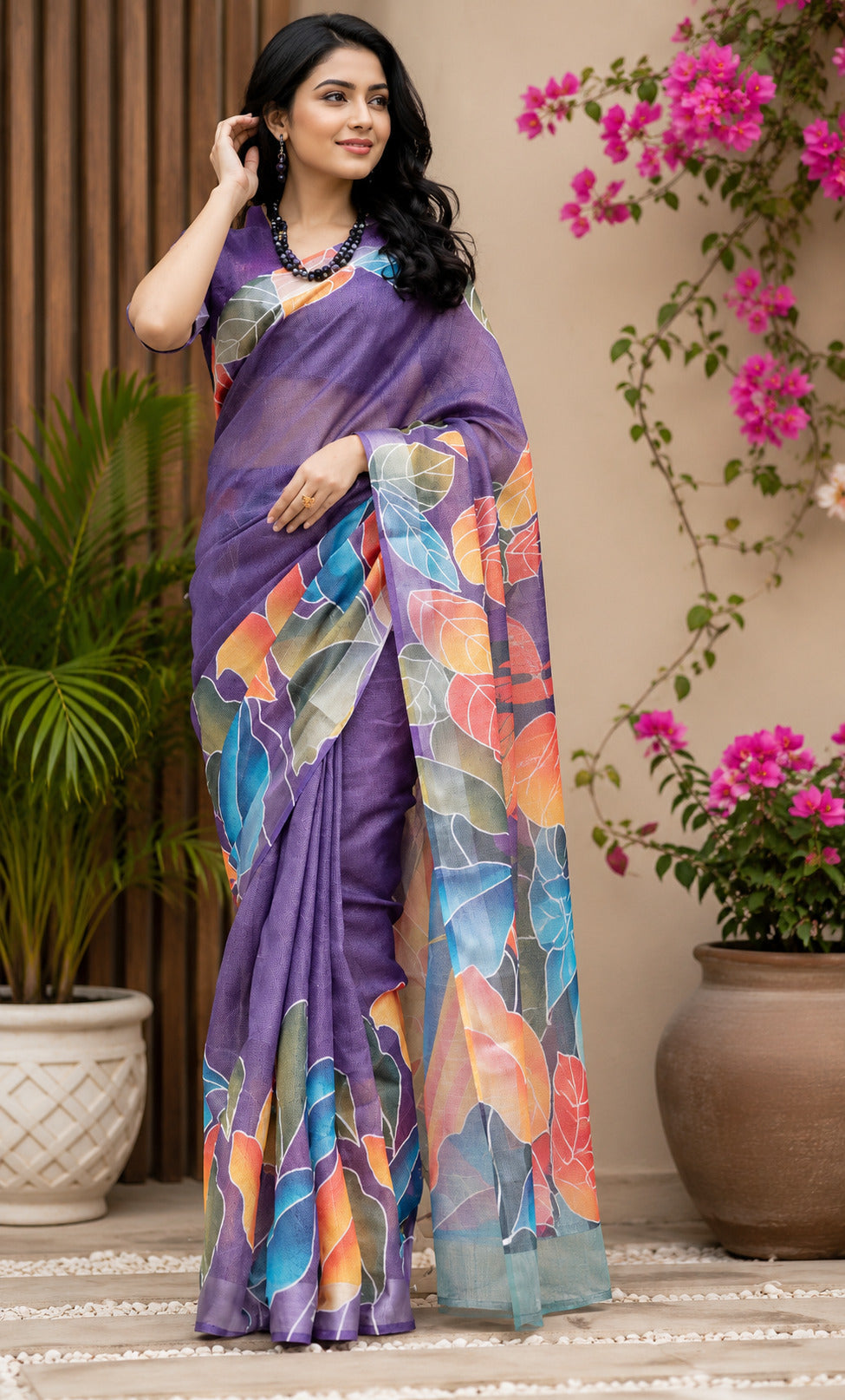 Dwija Fashion Purple Party Wear Printed Linen Ready To Wear Saree With Unstitched Blouse | Grocsy