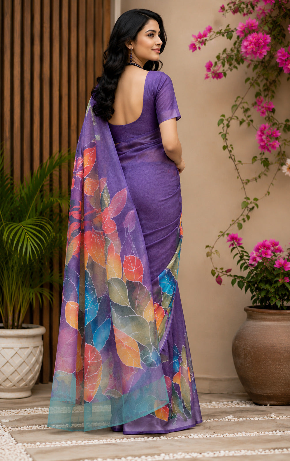 Dwija Fashion Purple Party Wear Printed Linen Ready To Wear Saree With Unstitched Blouse | Grocsy