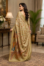 Dwija Fashion Golden Party Wear Printed Linen Ready To Wear Saree With Unstitched Blouse | Grocsy