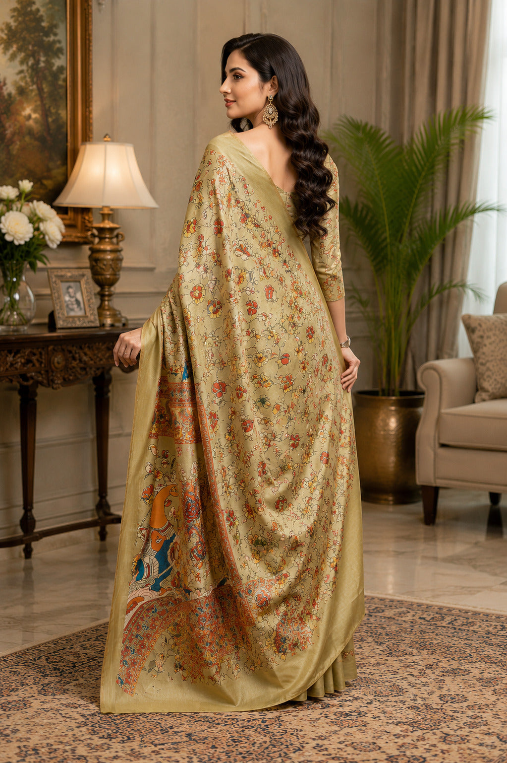 Dwija Fashion Golden Party Wear Printed Linen Ready To Wear Saree With Unstitched Blouse | Grocsy