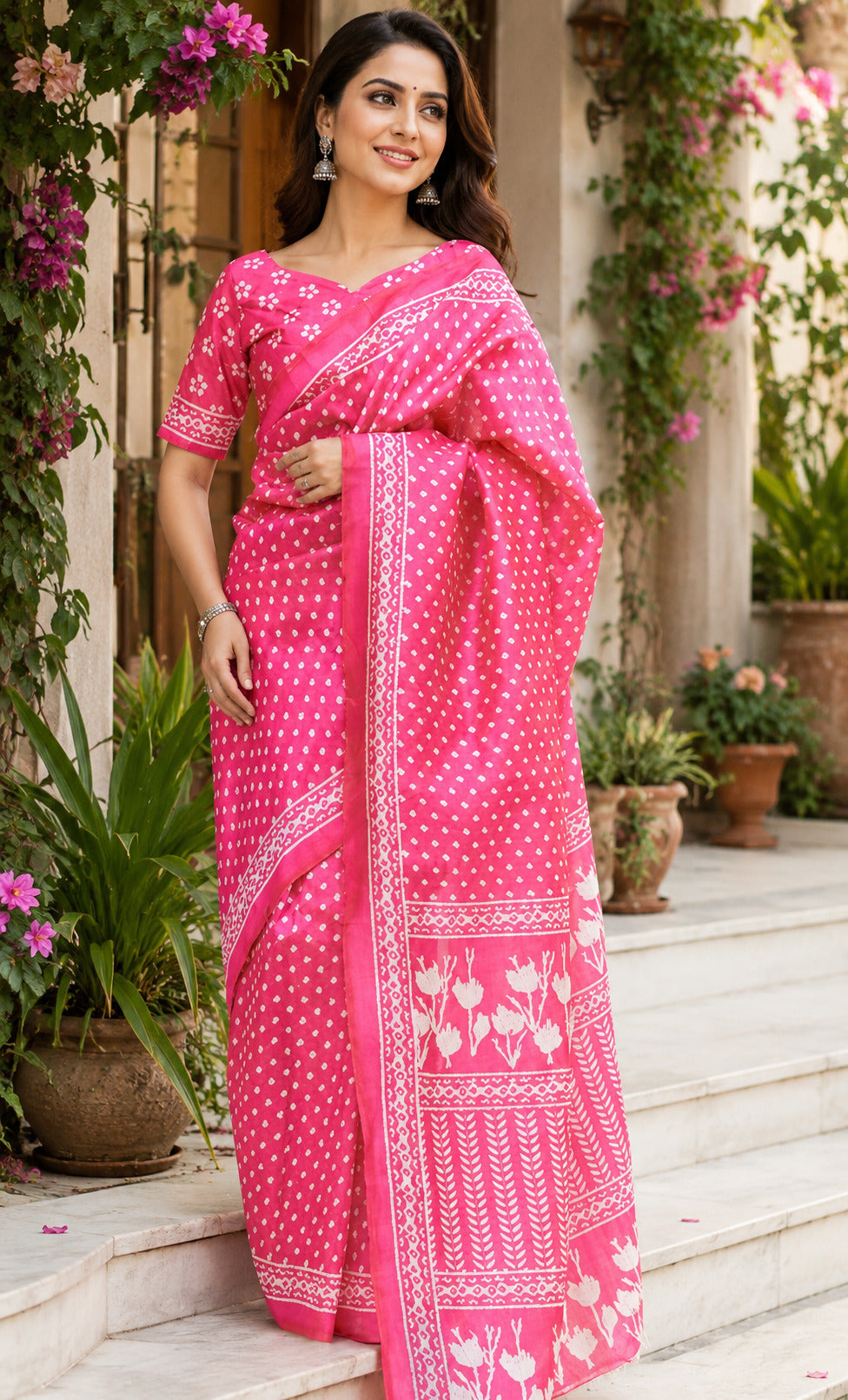 Dwija Fashion Pink Party Wear Printed Linen Ready To Wear Saree With Unstitched Blouse | Grocsy