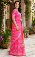 Dwija Fashion Pink Party Wear Printed Linen Ready To Wear Saree With Unstitched Blouse | Grocsy