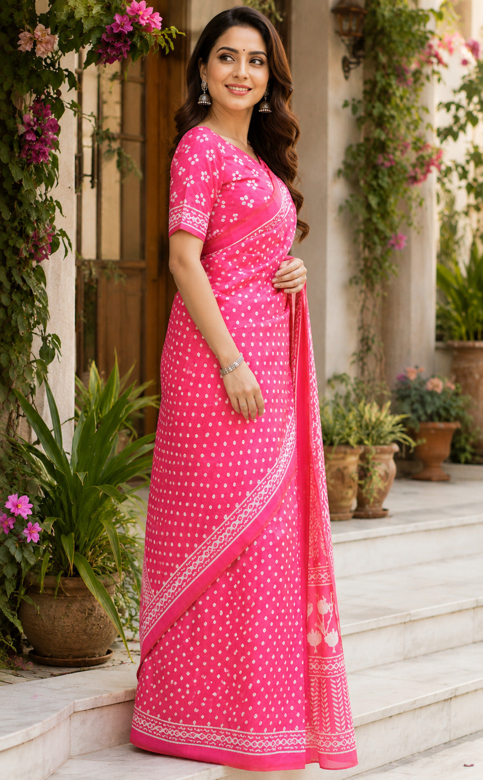 Dwija Fashion Pink Party Wear Printed Linen Ready To Wear Saree With Unstitched Blouse | Grocsy