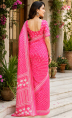 Dwija Fashion Pink Party Wear Printed Linen Ready To Wear Saree With Unstitched Blouse | Grocsy