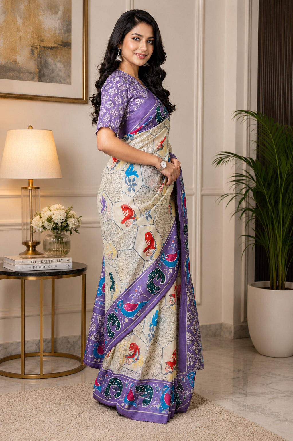 Dwija Fashion Off - White Party Wear Printed Linen Ready To Wear Saree With Unstitched Blouse | Grocsy