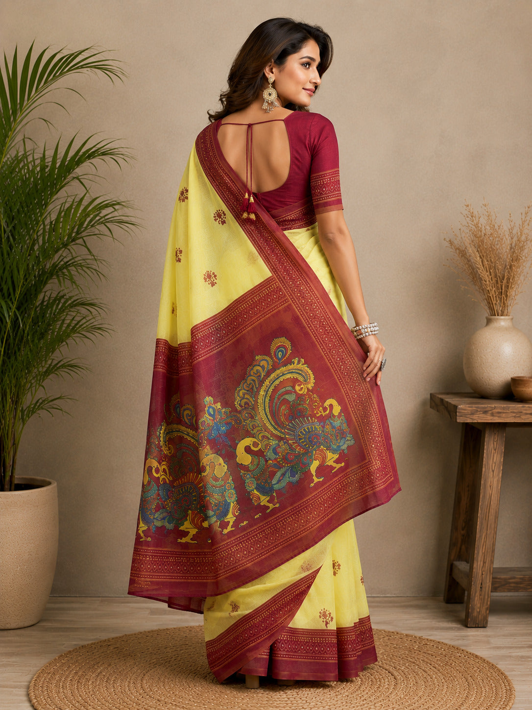 Dwija Fashion Yellow Party Wear Printed Linen Ready To Wear Saree With Unstitched Blouse | Grocsy