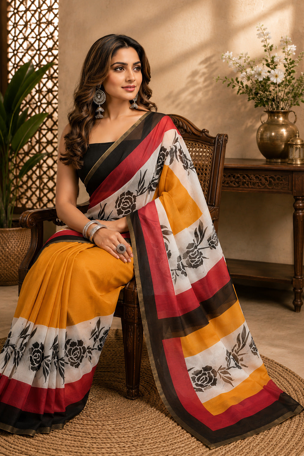 Dwija Fashion Multicolor Party Wear Printed Linen Ready To Wear Saree With Unstitched Blouse | Grocsy