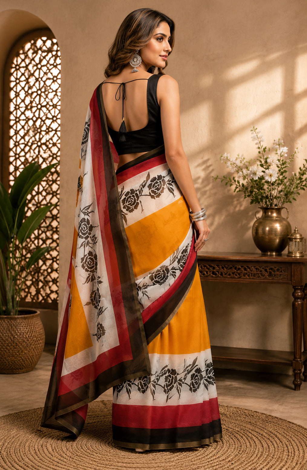 Dwija Fashion Multicolor Party Wear Printed Linen Ready To Wear Saree With Unstitched Blouse | Grocsy