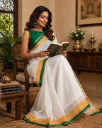 Dwija Fashion White Party Wear Printed Linen Ready To Wear Saree With Unstitched Blouse | Grocsy