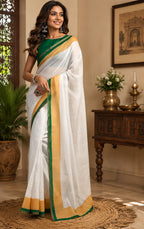 Dwija Fashion White Party Wear Printed Linen Ready To Wear Saree With Unstitched Blouse | Grocsy