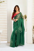 Dwija Fashion Green Party Wear Printed Linen Ready To Wear Saree With Unstitched Blouse | Grocsy