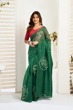 Dwija Fashion Green Party Wear Printed Linen Ready To Wear Saree With Unstitched Blouse | Grocsy