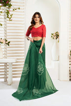 Dwija Fashion Green Party Wear Printed Linen Ready To Wear Saree With Unstitched Blouse | Grocsy