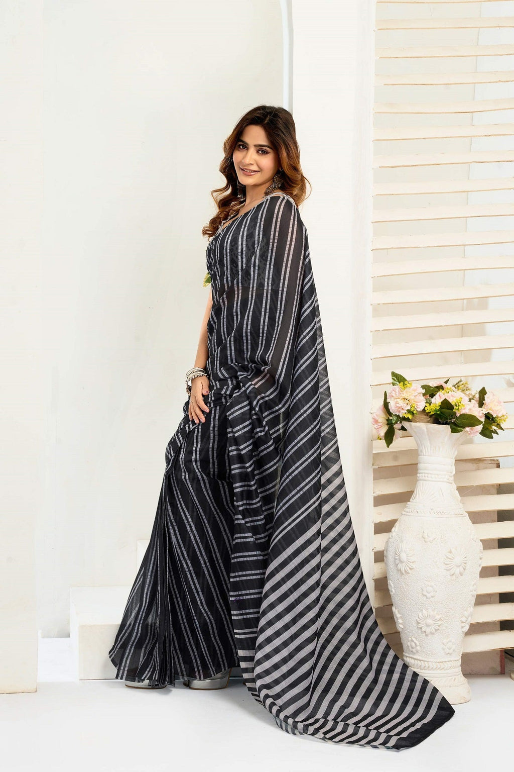 Dwija Fashion Black Party Wear Printed Linen Ready To Wear Saree With Unstitched Blouse | Grocsy
